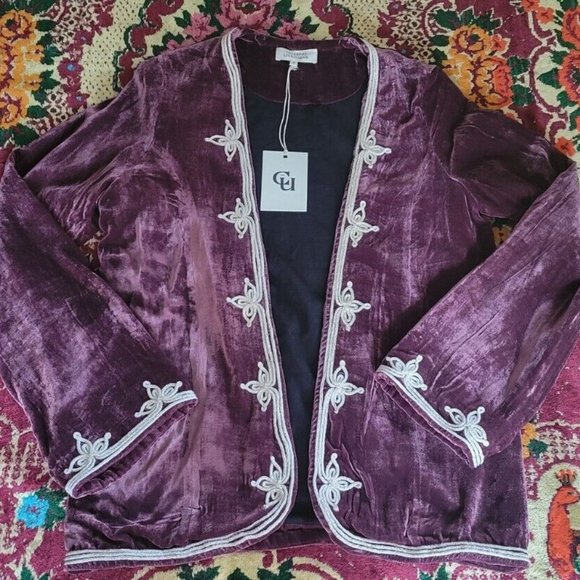 SOLD Chasing Unicorns Little Wing Embroidered Silk Velvet Jacket S Purple Spell - Picture 2 of 9